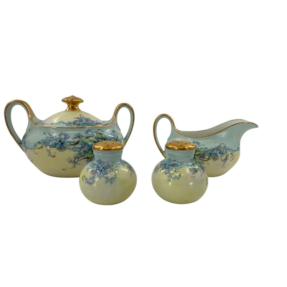 Hand-Painted‎ Bavarian Porcelain Cream, Sugar, Salt and Pepper